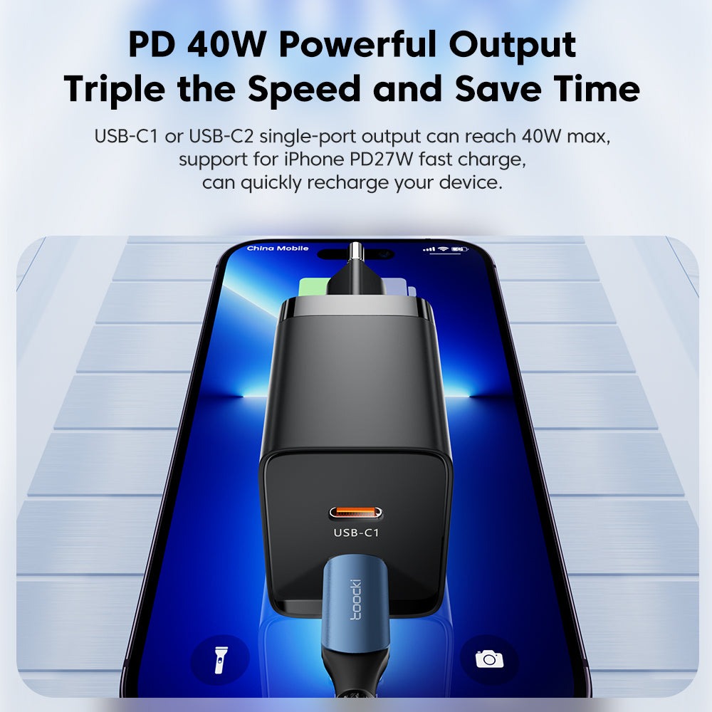 TOOCKI P040AE10A2C0 PD 40W GaN Wall Charger Dual Type-C Phone Fast Charging Adapter TOOCKI P040AE10A2C0 PD 40W GaN Wall Charger Dual Type-C Phone Fast Charging Adapter